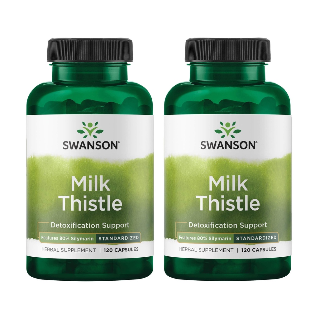 Swanson Milk Thistle (Standardisert) - Herbal Liver Support Supplement w/ 80% Silymarin - Naturlig formel som hjelper å opprettholde generell helse og velvære - (120 kapsler) (2 pakke)