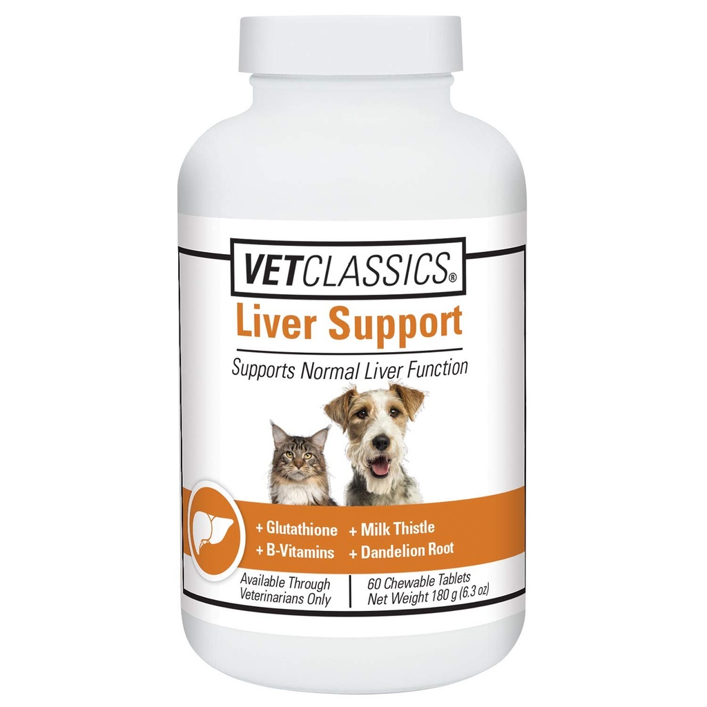 Vet Classics Liver Support Pet Health Supplement for hunder, katter – leverfunksjoner – B-vitaminer, glutathion, Melk Thistle – myke tabletter, Chews – 60 Chewable tabletter