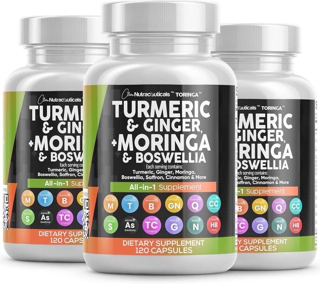 Ginger Boswellia Saffron - Supplement for kvinner og menn med Ceylon Cinnamon, Tart Cherry, Quercetin hvitløk Nettle Holy Basil - 3Pack