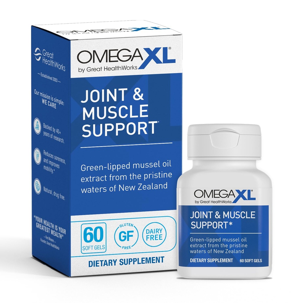 OmegaXL Joint Support Supplement, for Relief - Naturlig Muskelstøtte, Grønn Lipped Musselolje, Mykt Gel piller, Drug-free, 60 greve