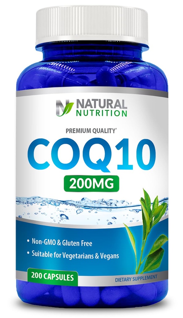 Generisk Naturlig vitamin Coq10 200mg, 200 kapsler, rask absorpsjon - Glutenfri og ikke-GMO