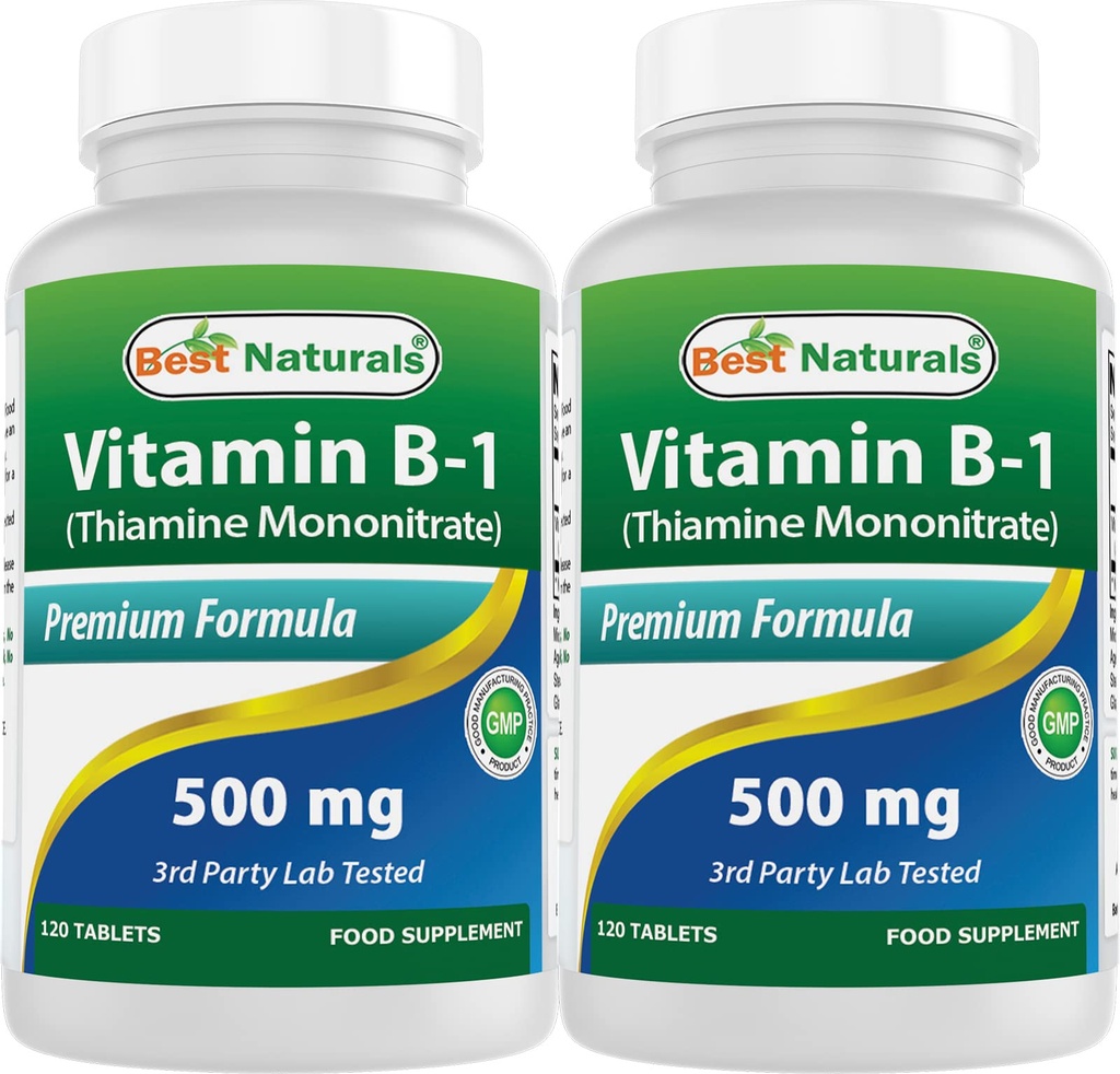 Beste Naturals vitamin B1 som Thiamin Mononitrat 500 mg tabletter (120 greve (Pack of 2))