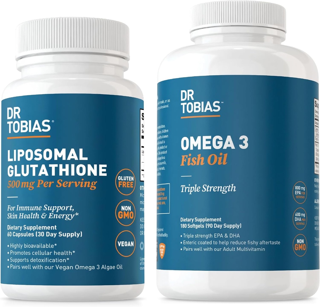 Dr. Tobias Omega 3 Fish Oil og Liposomal Glutathione - støtter immunfunksjonen, hudhelse og næringsstoffer Absorpsjon - Ikke-GMO
