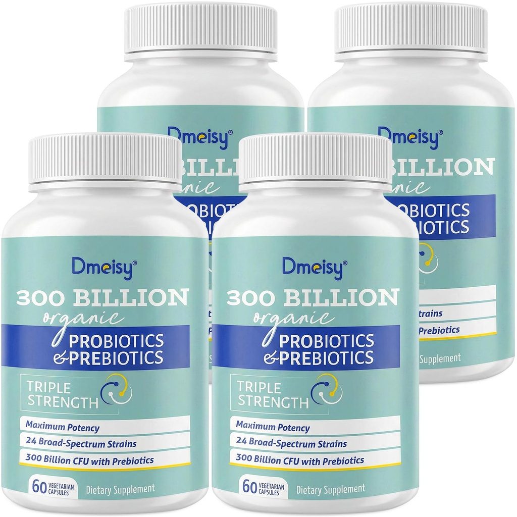 Probiotika for kvinner og menn, 300 milliarder CFU 24 Strains Probiotika + 15 organiske urter Prebiotika Blanding, hylle stabile Gut Health Supplement for Digestive Immune & Hel-Body Health, 8 måneders forsyning