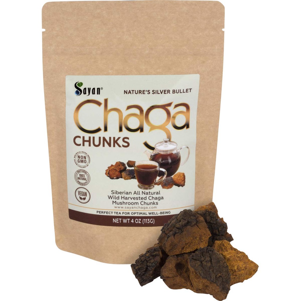 Sayan Siberian ren rå Chaga Mushroom Chunks med svart topp crust 4 Oz / 113 g – Premium Wild-Harvested Antioksidant Te for immun støtte, fokus og digestiv helse - ikke-GMO