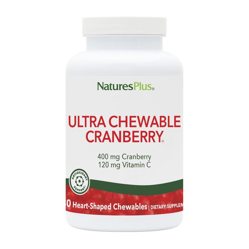 Natures Plus Ultra Chewable Cranberry Love Berries - 400 mg, 180 vegetariske tabletter - Naturlig Cranberry Supplement, fremmer urinveistrakt helse - Ikke-GMO, Glutenfri - 90 Serveringer