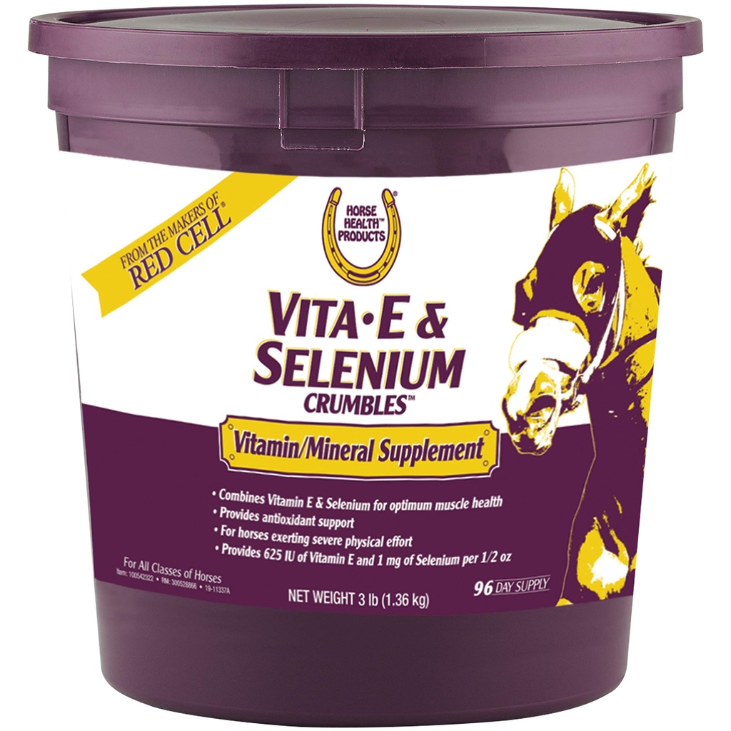 Farnam Hest Helse Vita E & Selenium Crumbles Horse Vitamin Supplement, støtter optimal muskel helse og antioksidant støtte, 3 lbs., 96 dagers forsyning