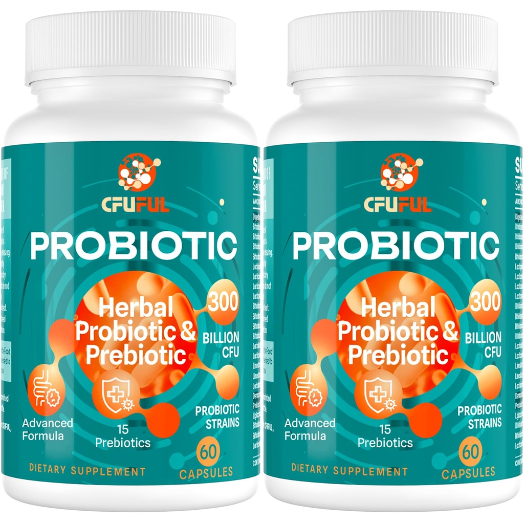 Probiotika for kvinner og menn - 300 milliarder CFU, 24 Strains Probiotic + 15 organiske urter prebiotika blanding, for total digestiv gut helse, immunforsvar, hemming og blomstring, hyllestabil - 4 måneders forsyning