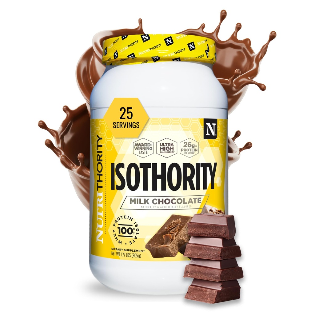 Isothority Whey Protein Isolat, Melk Sjokolade, 2 lb - Ultra Absorberbar Branched Chain Aminosyrer (BCAA) pulver med 25g Protein Per Serving, Lavt karbohydrat - Bygg muskel og akselerert gjenoppretting