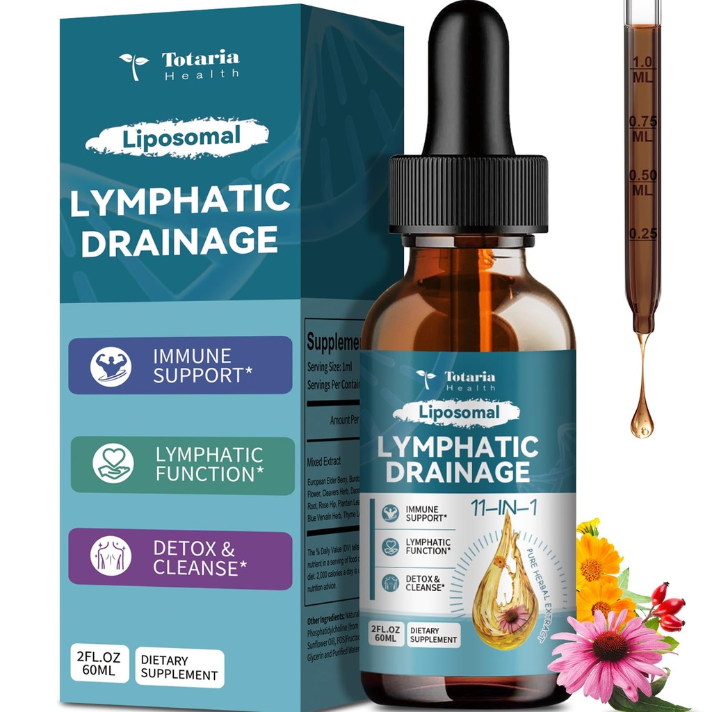 Liposomal lymfatisk drypp - 11 i 1 organisk lymfatisk drypp Supplement med Burdock Root, Echinacea, Elderberry, Calendula, Cleavers Herb, Dandelion støtter lymfatisk helse 2 FL.OZZ