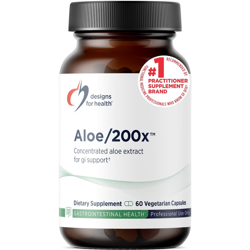 Designs for helse Aloe/200x - 200 mg Aloe Vera Extract - høy konsentrert Aloe Leaf Supplement for GI Support - Ikke-GMO, vegetariske piller (60 kapsler)
