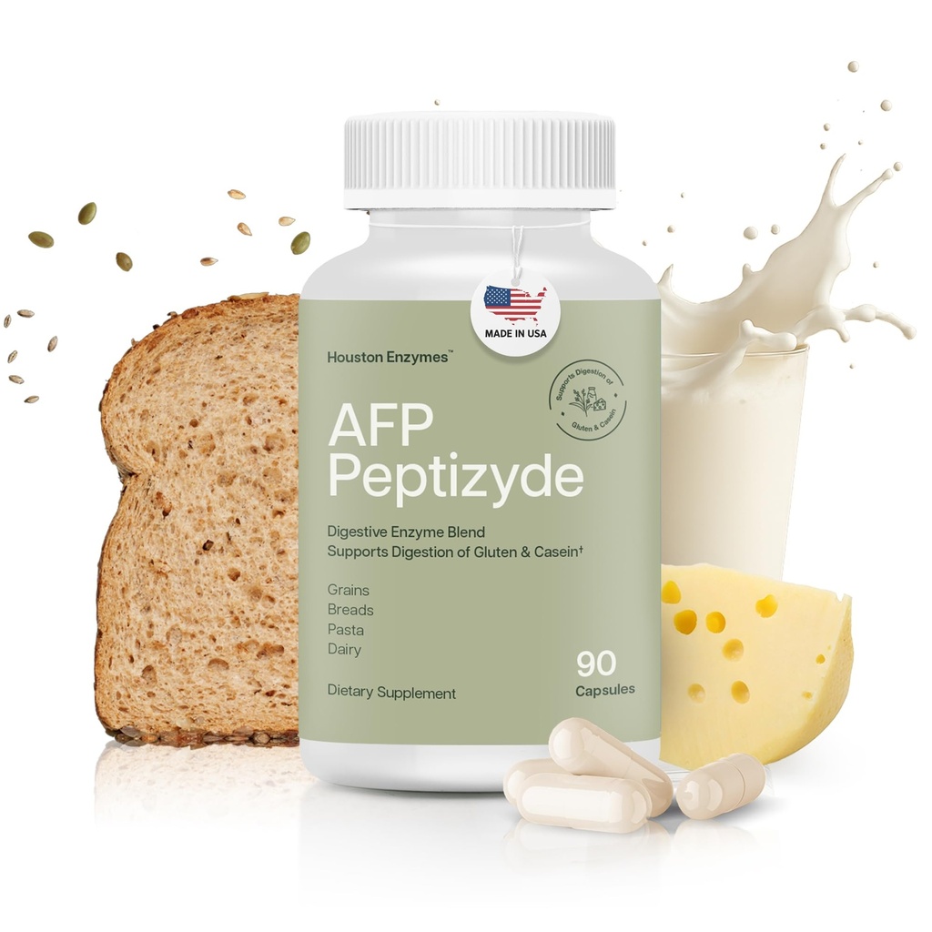 Houston Enzymes AFP Peptizyde - Digestiv enzyme kombinasjon for protein, kasein & glutenproteiner - Digestive enzymer for kvinner og menn (90 kapsler)