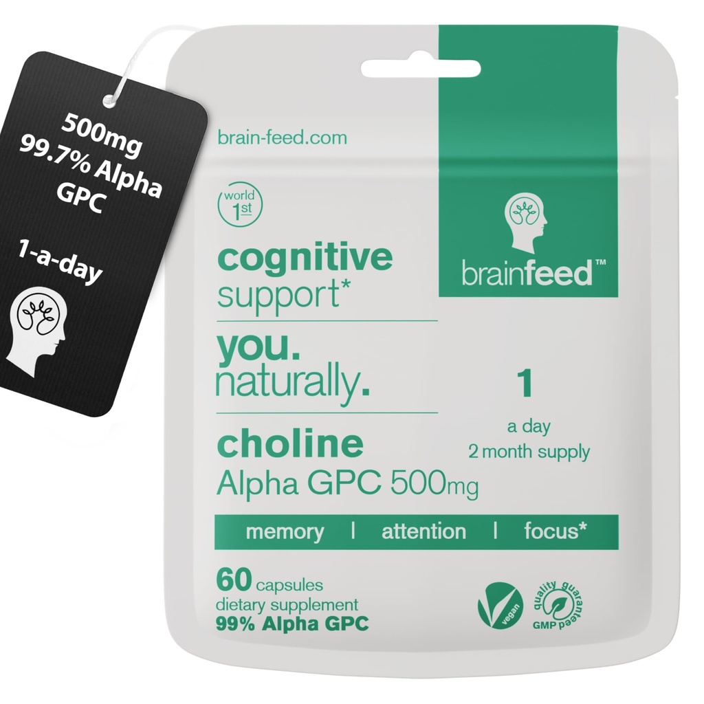 Acetylkolin Supplement | 99% Alpha GPC Kapsler (60) | 1-a-dag | Minne, fokuskonsentrasjon Nootropic Brain Supplement | Acetylkolin Precursor | Alpha GPC pulver i Kapsel | Lab-testet