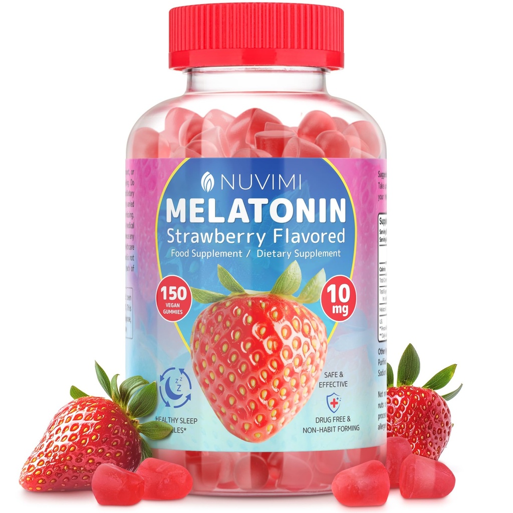 Melatonin Gummies - 10 mg Jordbær Flavored Diett Kosttilskudd for å hjelpe støtte søvn - 150 Vegan Gummies