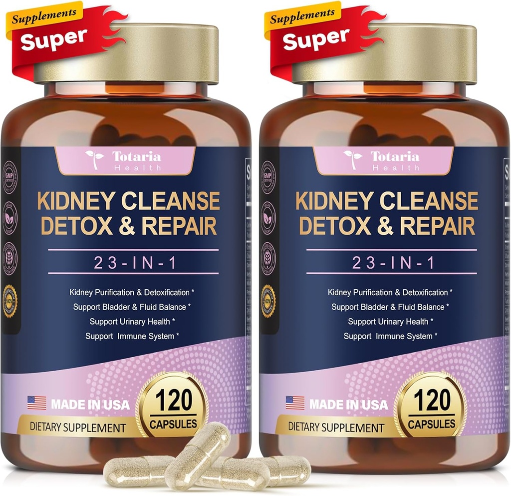 Totaria (2 P) Nyre og lever rengjøring Detox & Repair Kapsler, Chanca Piedra & Cranberry piller for lever og nyre støtte Supplement Ekstra styrke for steiner Oppløser, Urin Tract Helse for kvinne