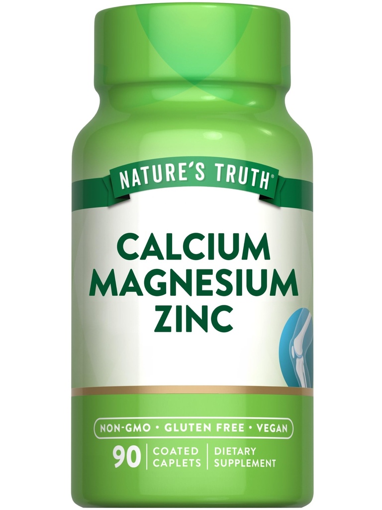 Naturens Sannhet Kalsium Magnesium Sink ® 90 Coated Caplets ® Vegansk, Ikke-GMO, og Glutenfri Supplement