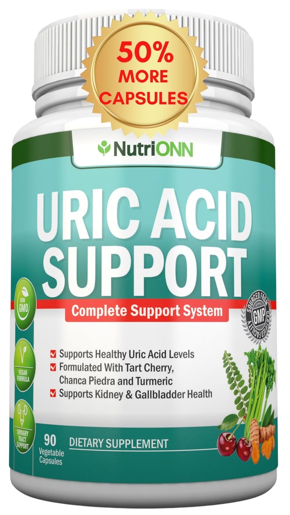 Uric Acid Flush - Herbal Uric Acid Cleanse Supplement - Med Tart Cherry, Celery Seed Extract, Chanca Piedra, Devil's Claw & Green Coffee Bean - Vegan - Støtter Gallbladder og Nyre Helse