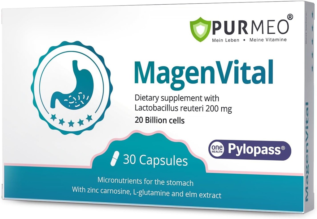 5 i 1 høy styrke H. Pylori behandling Probiotika - Gastritt støtte - 1 per dag - Pylopass Lactobacillus Reuteri DSM17648 - Ingen kjøleskap nødvendig - laget i Tyskland