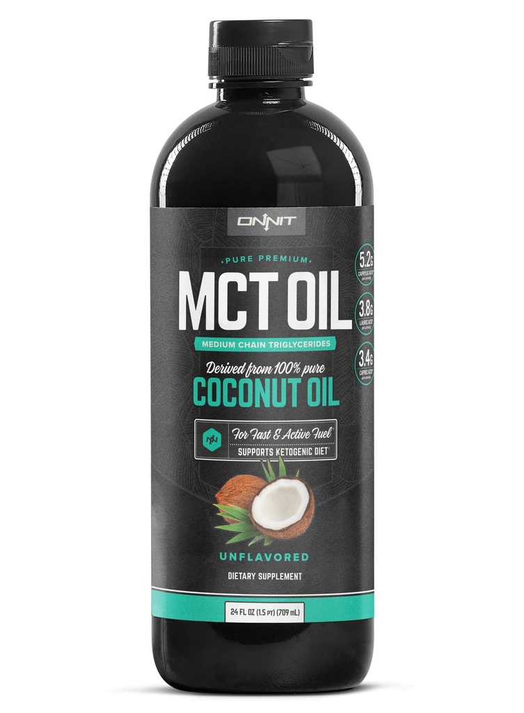 Onnit MCT Olje - ren MCT kokosolje, ketogen diett og Paleo optimalisert med C8, C10, Laursyre - Perfekt for kaffe, rister og matlaging (Flavorless - 24oz)
