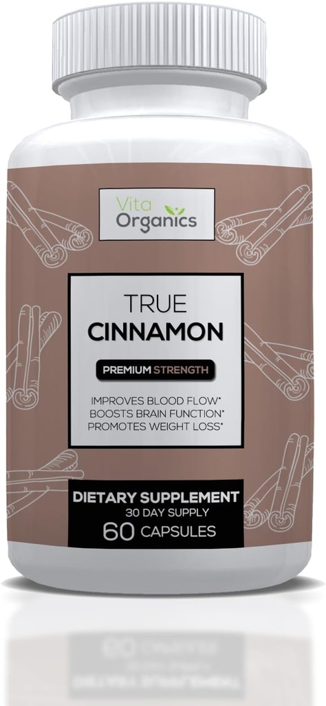True Cinnamon Supplement, Sri Lanka Organic Ceylon Cinnamon Capsules, True Cinnamon Verum Bark, Sukker-fri - 60 Veggie Capsules
