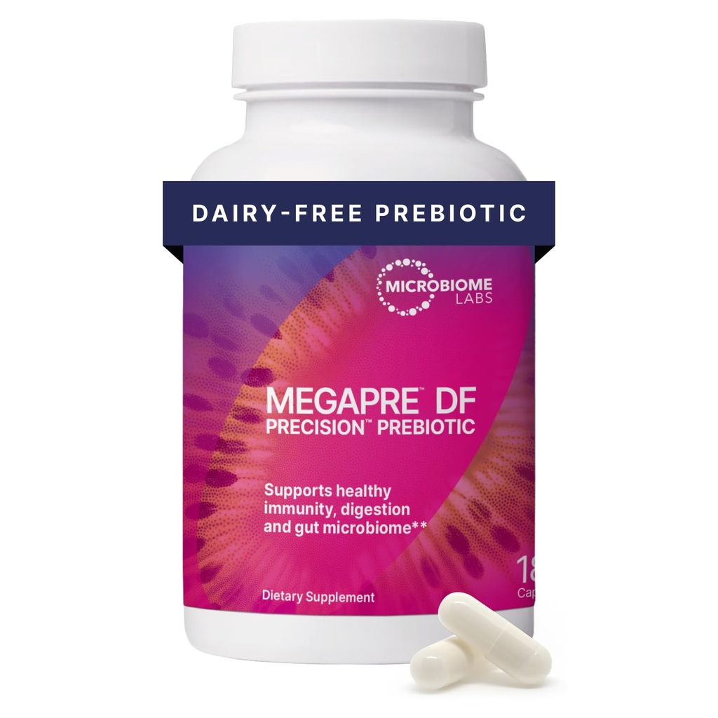 Microbiome Labs MegaPre DF - Dairy-Free Prebiotic Fiber Supplement - Gut Helse Prebiotika for kvinner, menn og barn 3+ - Støtte Microbial Diversity (180 Kapsler)