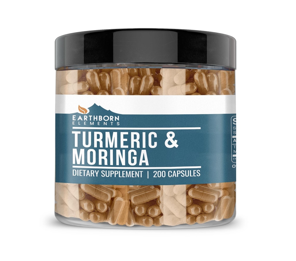 Earthborn Elements Turmeric & Moringa 200 Kapsler, ren og ufortynnet, Ingen tilsetningsmidler