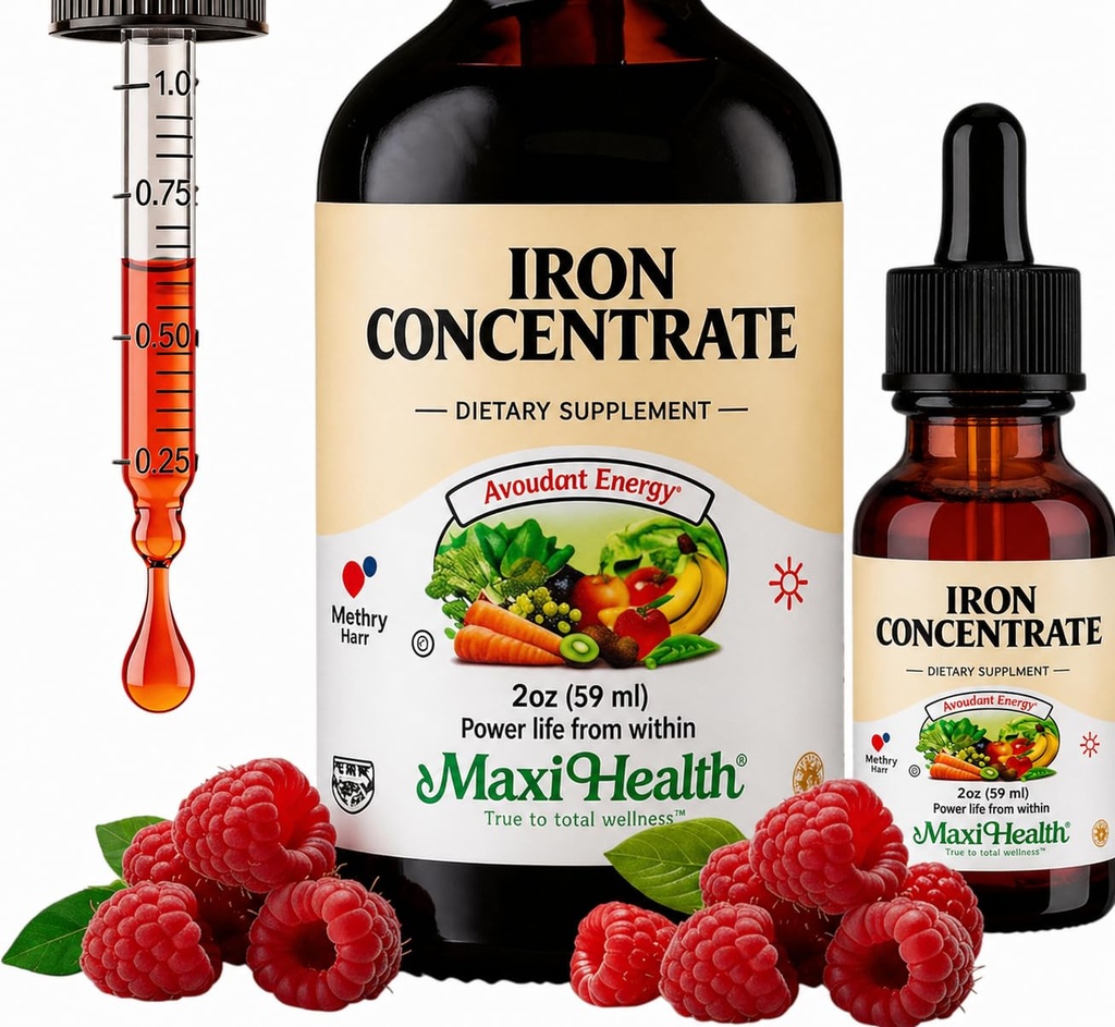 Maxi Health Iron Supplement 15 mg Per ML – Øk energi og blodnivå uten kvalme eller dyspepsi – flytende jerndråper for menn, kvinner og barn – 2 oz. (2 oz, 2 Pack)