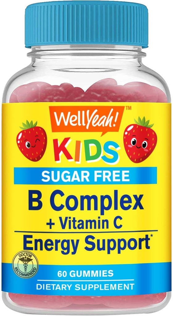 VelJa Kids Vitamin B Komplekse Sukker Free Gummies med C-vitamin, Folic Acid | Immun og Energi Støtte | Jordbær Flavor | 60 greve