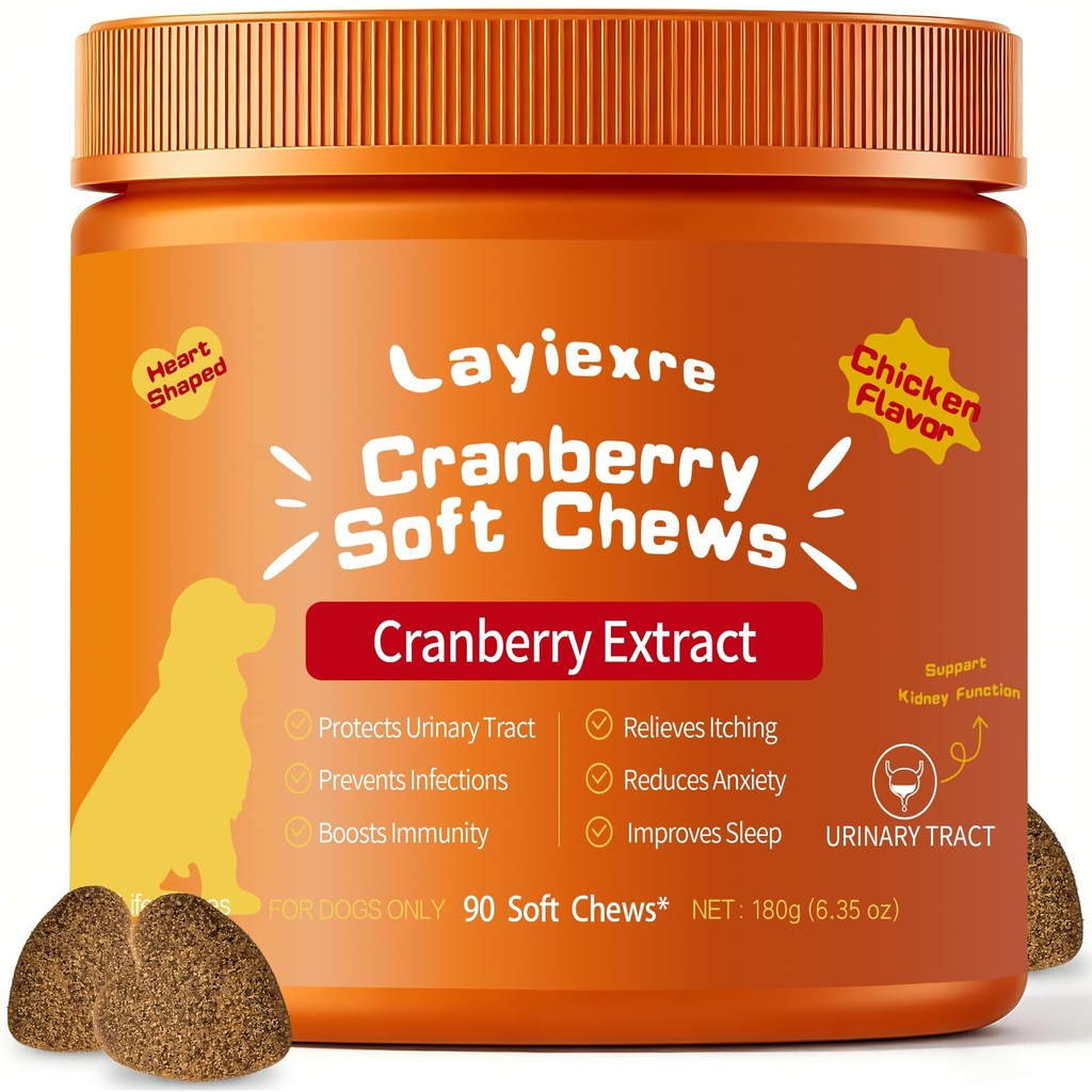 Cranberry Supplement for Dogs – Soft Chew for Urinary Tract Health & Bladder Support – Natural Dog Urinary Care for Incontinence & Frequent Accidents – 90 Count