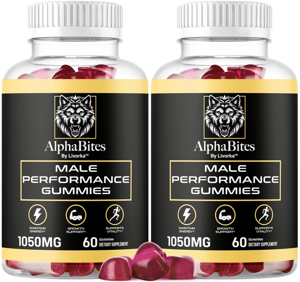 (2 Pakke) Alpha Bites - Original Formula 7 i 1 Alpha Bites Gummies, AlphaBites for Menn, Offisielle Alpha Bites Avansert Premium Formula ytelse og energi, Alpha Bite Gummy anmeldelser, i 2 måneder