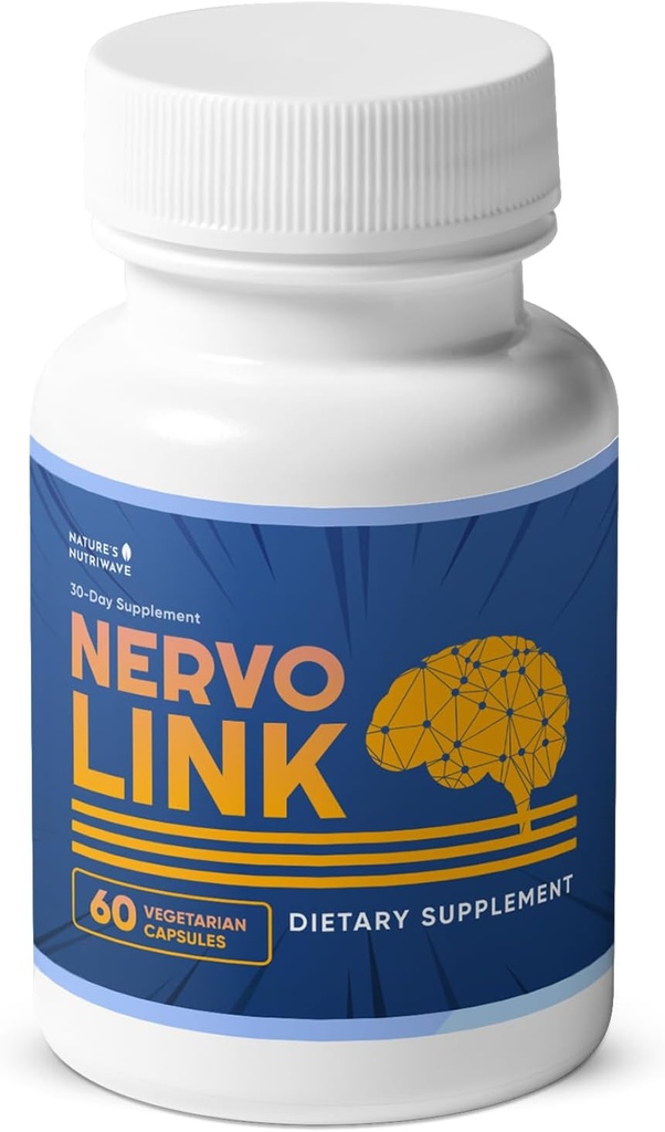 Nervolink - 100% naturlig kosttilskudd for Nerve-Support & Energi Boost, med Reishi, Shiitake og Lion's Mane Mushrooms, laget i USA, ikke - GMO - 60 kapsler, 1 måneds forsyning
