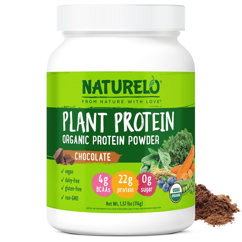 NATURELO Planteproteinpulver, sjokolade, 22g Protein - Ikke-GMO, Vegan, Ingen Gluten, Dairy eller Soya - Ingen kunstige Flavors, Syntetiske Fargestoffer, Preservativer eller Additiver - 20 Servings