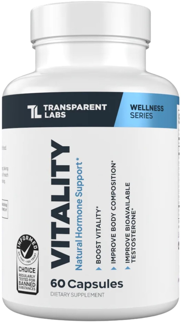 Transparent Labs Vitality Testosteron Booster - Testosteron Supplement for menn med Ashwagandha KSM-66, PrimaVie Shilajit Extract, & DIM til støtte Vitality, & Biotilgjengelig Testosteron - 60 Count