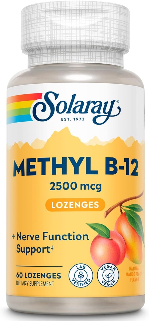 SOLARAY B 12 Methyl Lozenge Supplement, 2500mcg | 60 greve