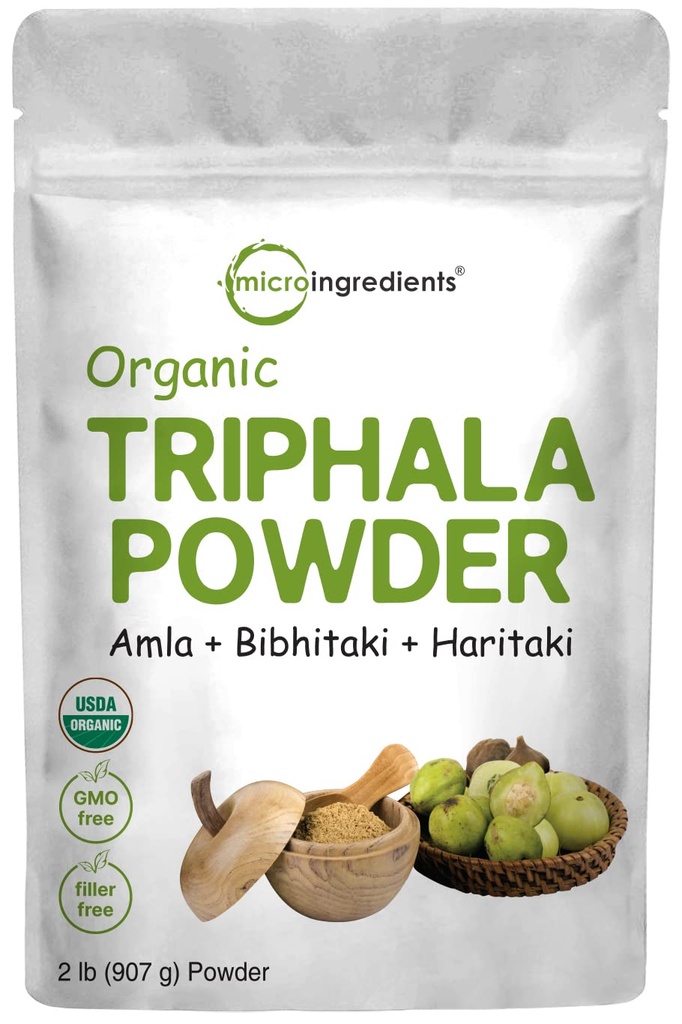 Mikroingredienser Økologisk Triphala pulver, 2 pund (Amla + Haritaki + Bibhitaki) | India opprinnelse, Herbal Adaptogen Supplement, støtter Colon & Immune Health | Vegan, Ingen GMOS