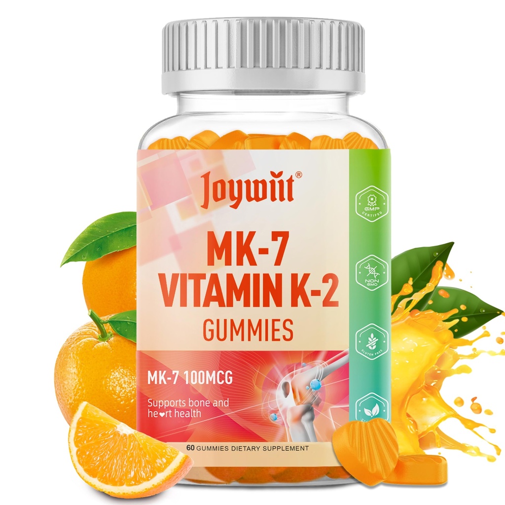 Vitamin K2 MK-7 Gummies 100mcg, ekstra styrke K2 Vitamin Supplement for Bone & He-Art Support, Chewable Natural Orange Flavor, Ikke GMO, Vegan, 60 Gummies