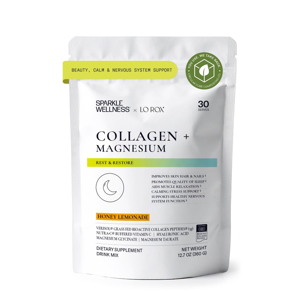 Collagen Magnesium Rest + Restore (Hong lemonade) [30 Serverer] VERISOL Bioaktive collagen Peptider, Magnesium Glycinat & Taurate Salts | Lauren Roxburgh Rest + gjenopprette |
