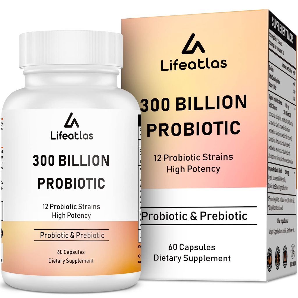 300 milliarder CFU Probiotika - Probiotika for kvinner og menn, 12 Probiotiske Strains Plus Prebiotic, for immune og digestive, Gut helse, gassblekning, hyllestabil - 60 Caps