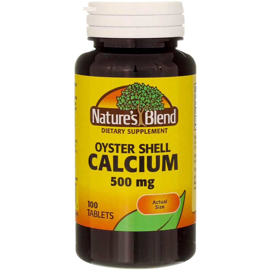 Naturens blanding Oyster Shell Kalsium 500 mg tabletter - 100 ct, pakke med 2