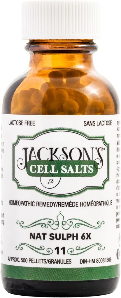 Jacksons #11 Cell Salt NAT Sulph 6X (500 Pellet Flaske) - Certifisert Vegan, Laktosefri Schuessler Tsuite Salt Natrum Sulphuricum 6X