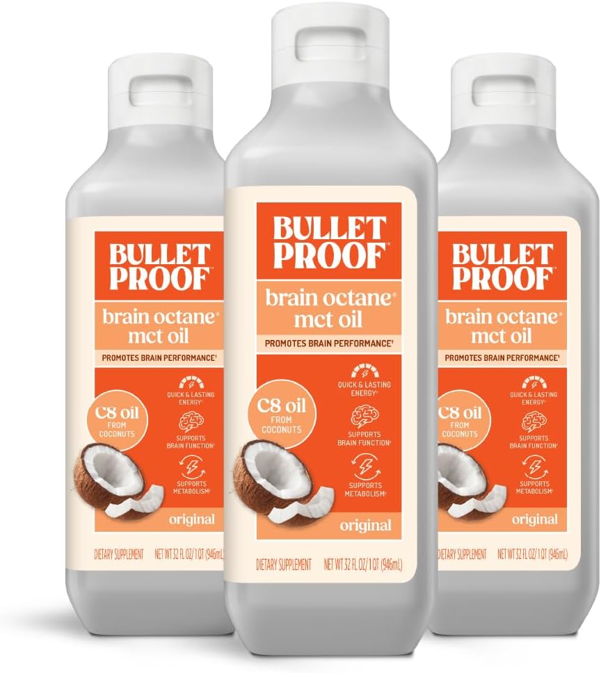 Bulletproof Hjerne Oktan C8 MCT Olje, 32 Ounces (Pack of 3), Keto Supplement for ubegrenset energi og creving støtte