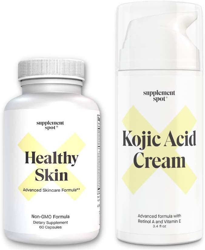Bundle: sunn hud anti-aldring kosttilskudd og Kojic Acid ansikt krem