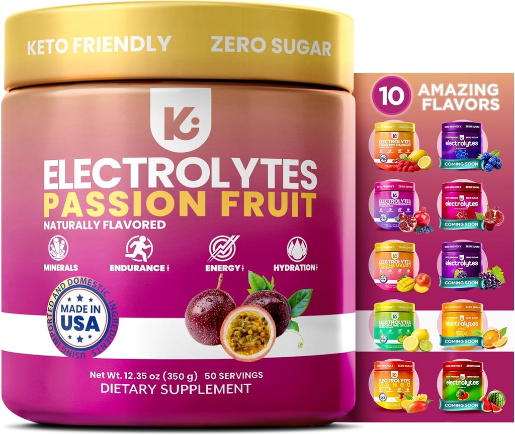 Keppi Electrolytes pulver – Passionfrukt Flavor – Ingen sukkerhydrasjon Supplement med kalium, magnesium, natrium – 50 serveringer – keto, vegan, Fastevennlig, Zero Calorie Electrolyte Drink