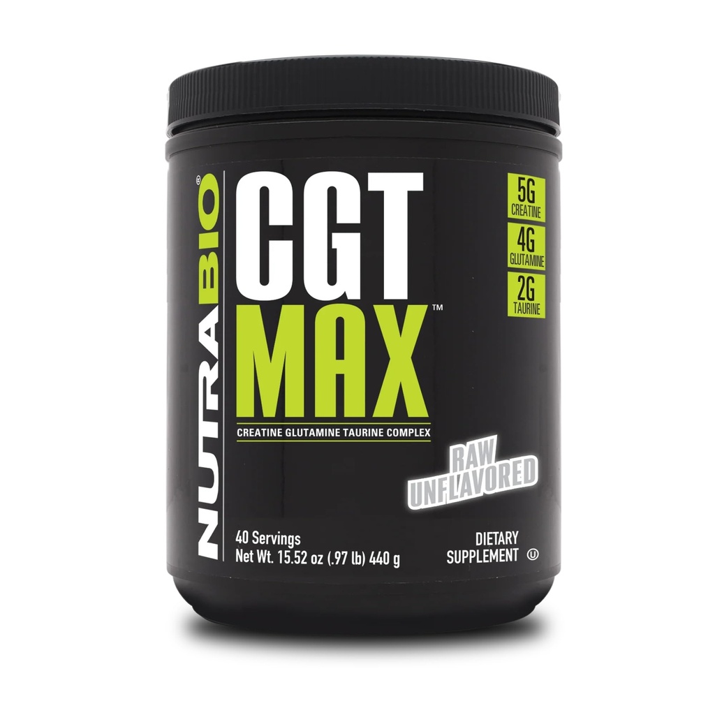 NutraBio CGT-MAX Powder-kreatin, glutamin og taurin for å støtte muskelgjenvinning og styrke - 40 serveringer - Unflavored