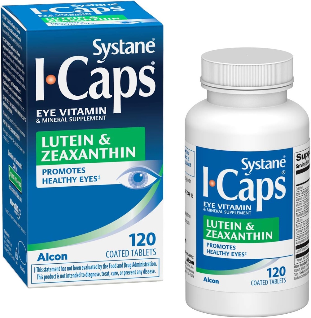 Systane ICaps Øye Vitamin & Mineral Supplement, Lutein & Zeaxanthin Formula, 120 belagte tabletter