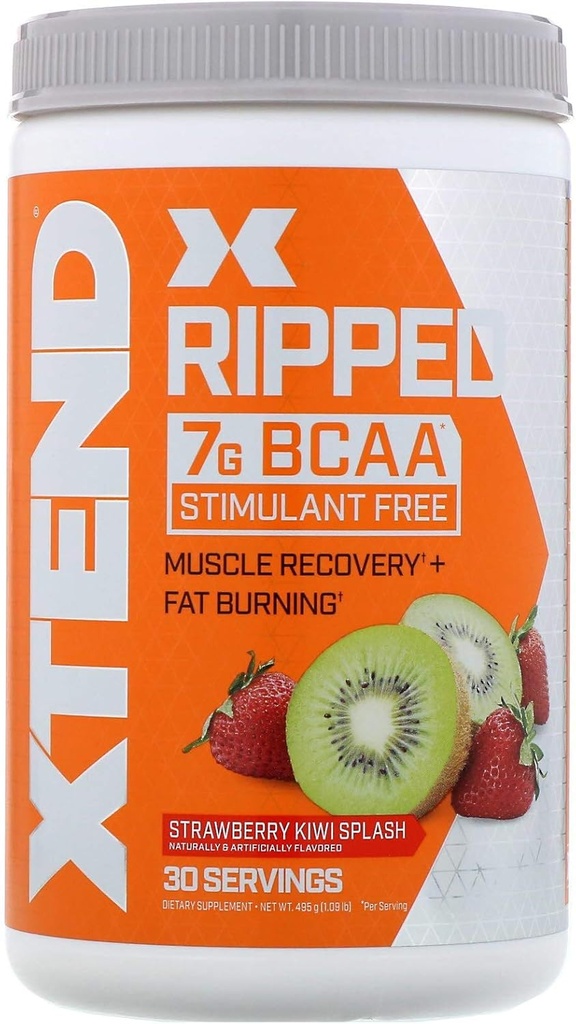 Xtend Rippet BCAA pulver Strawberry Kiwi  Cutting Cutting Formula + sukker gratis post trening muskel gjenoppretting drikke med Aminosyrer | 7g BCAA for menn og kvinner | 30 serveringer