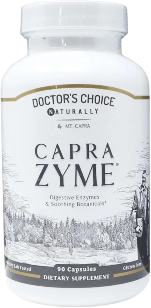 CapraZyme av Mt. Capra | Vegetarisk Digestive Enzyme Supplement for menn og kvinner, Amylase, Lipase, Bromelain, Protease, med botanisk blanding Grapefrukt, Ginger og guvernør | 90 Kapsler