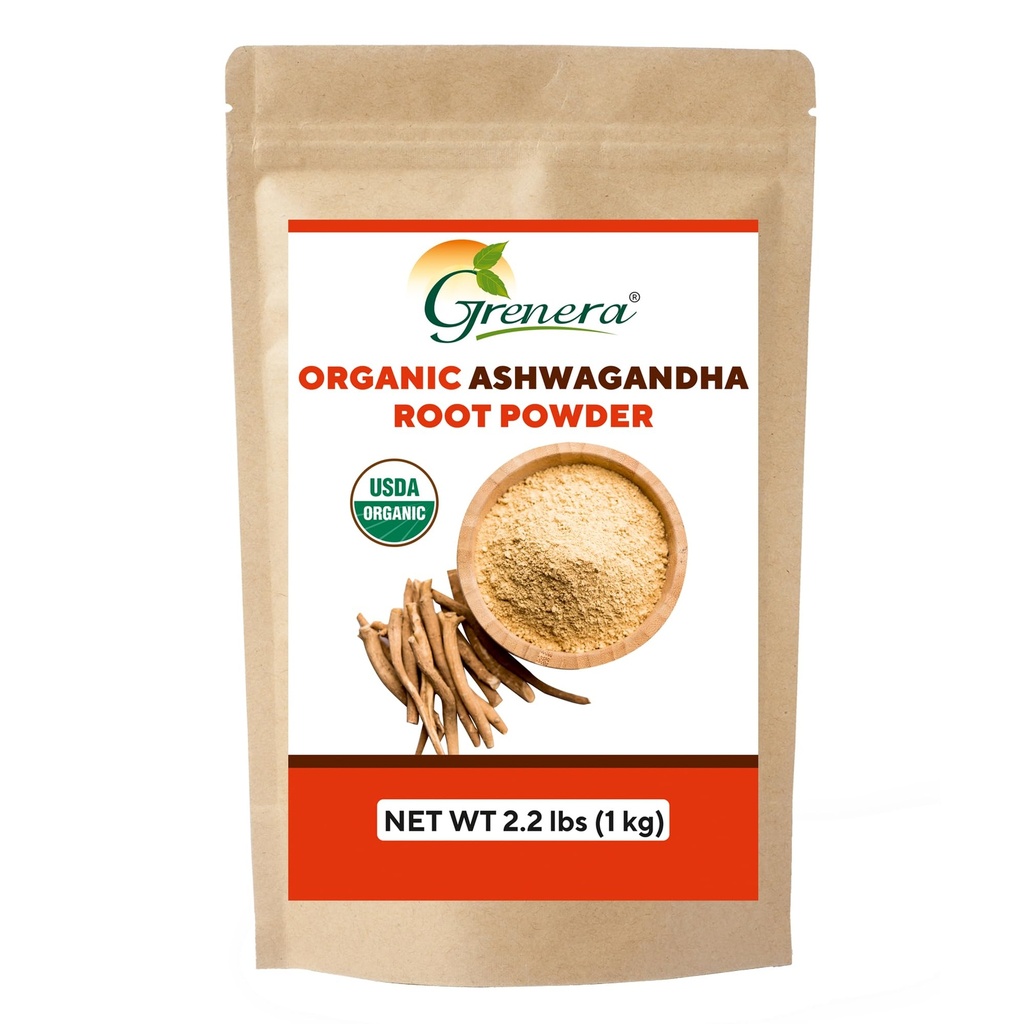 Grenera Organic Ashwagandha pulver 2.2 lbs (35.2 Ounce) (Withania somnifera) - Økologisk, vegansk, Kosher-sertifisert