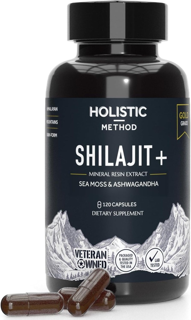 Pure Himalayan Shilajit for menn og kvinner - 120 Shilajit Resin kapsler med sjø Moss, Ashwagandha, Rhodiola og Ginko Biloba - fremmer energiforsterkning og immunstøtte (120 count)