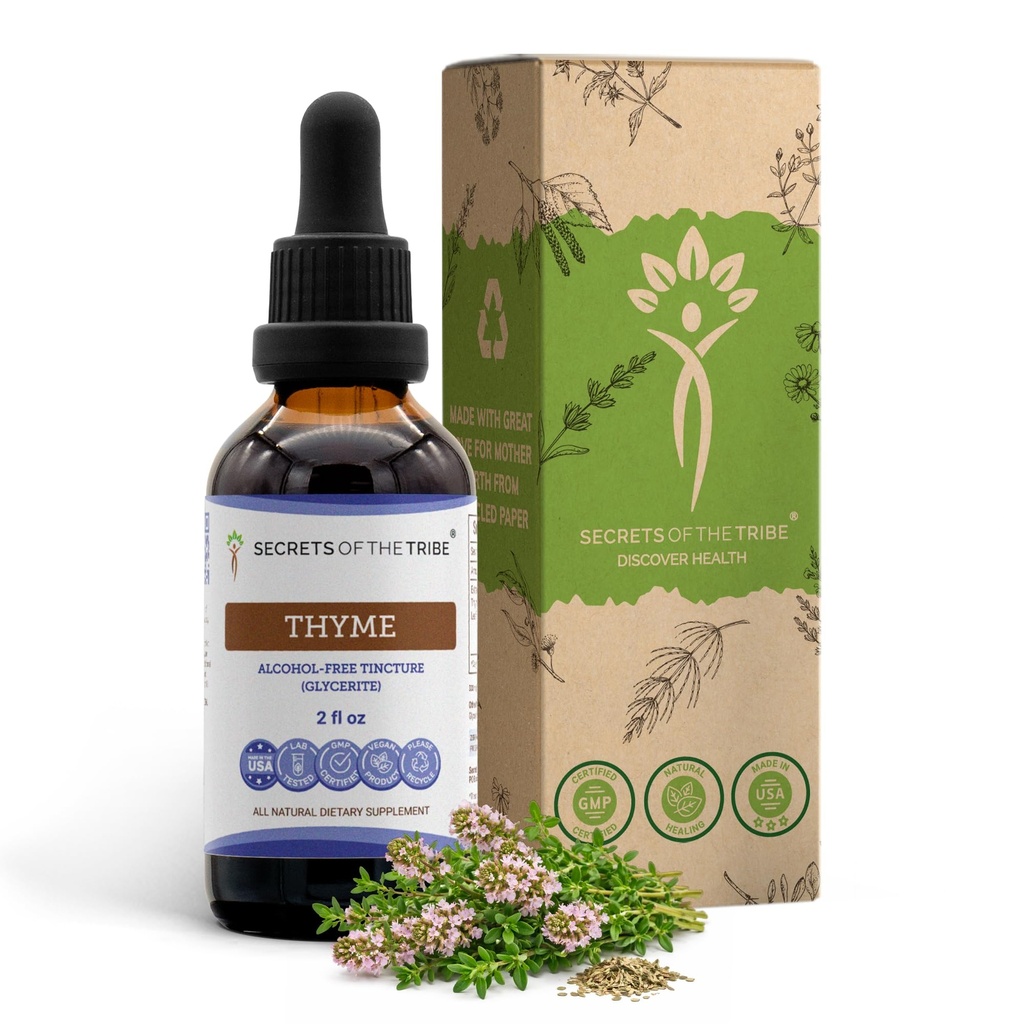 hemmeligheter av tribe thyme alkoholfri flytende ekstrakt, Thyme (Thymus Vulgaris) tørket leaf tinktur kosttilskudd (2 FL OZ)